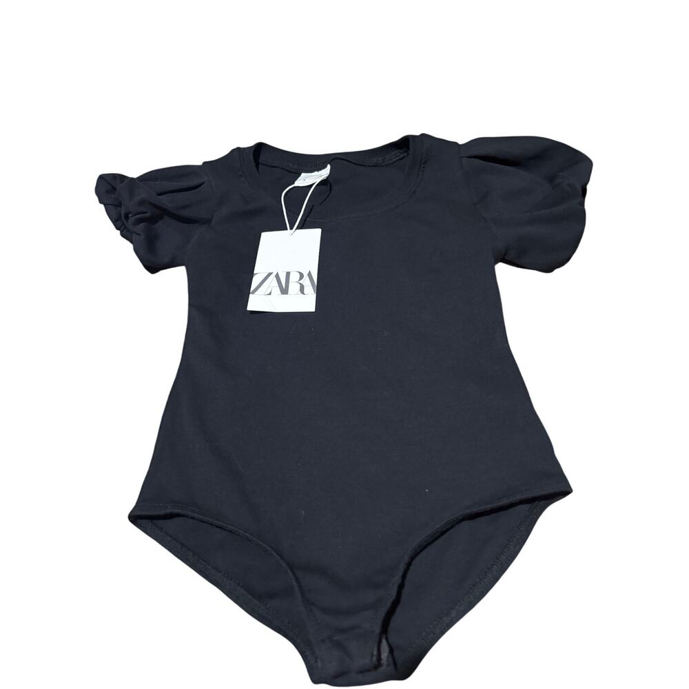 Zara 9 black puffed shirt sleeve top attached snap closure underwear nwt perfect